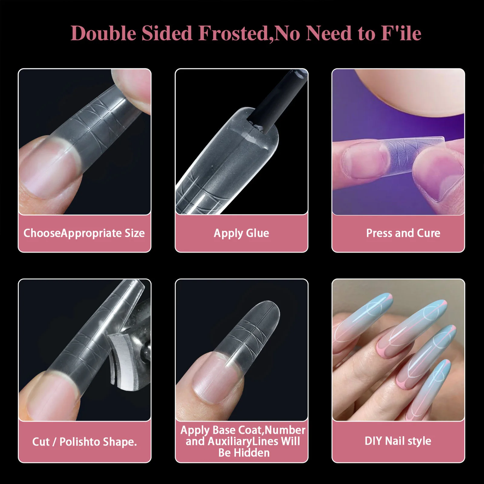 Long French Nails Mold Sticker Manicure Transparent Sculpted Extend Molds for Nail Salons and DIY Nail Art