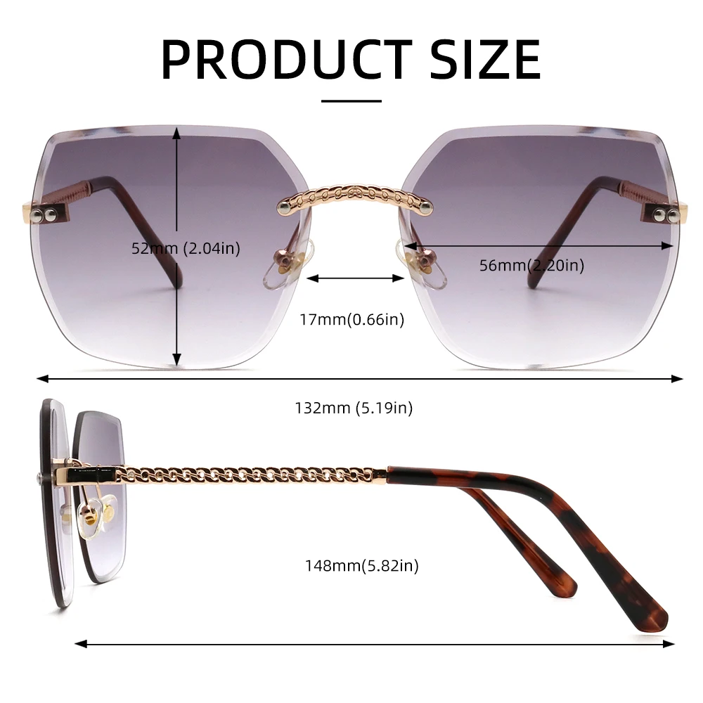 NONOR Luxury Vintage Sunglasses Women Oversized Rimless Sunglasses Frameless Designer Sun Glasses UV400