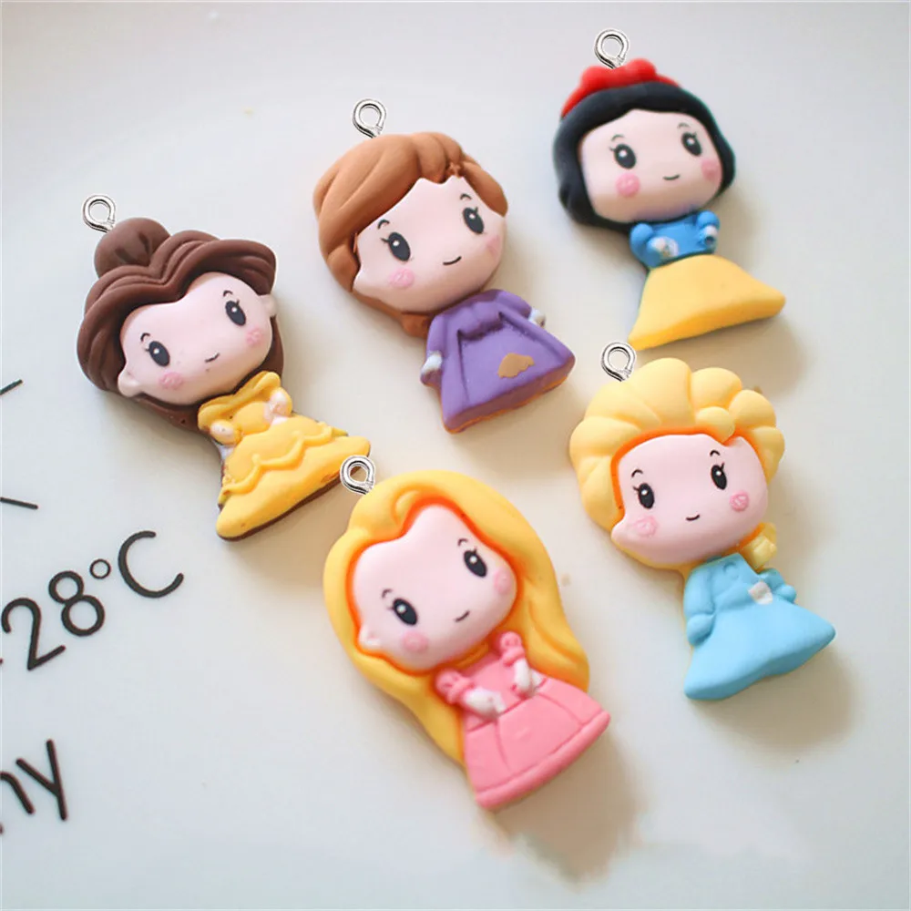 10Pcs Lovely Cartoon Princess Girl Pendants Resin Charms DIY Bracelet Earrings Trendy Jewelery Ornament Keychain Bag Accessories