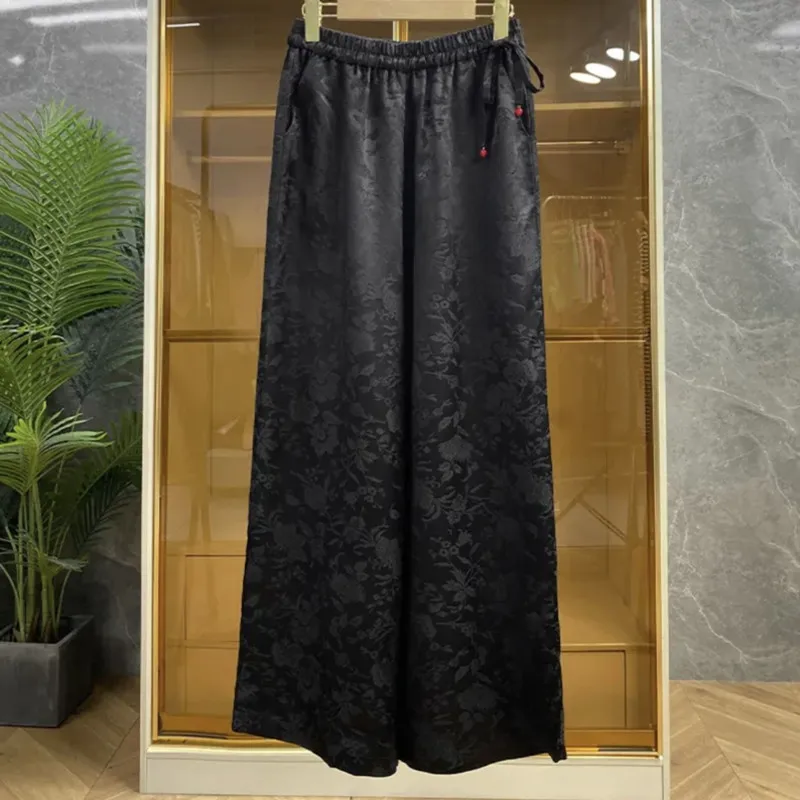 2025 Spring and Summer New Chinese Style Velvet Pants Loose Straight Leg Wide Leg Casual Pants