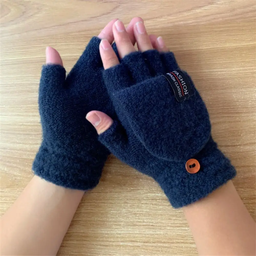 Men Women Flip Mittens Fingerless Gloves Imitation Cashmere Winter Warm Thicken Half Finger Gloves Unisex Knitted Gloves