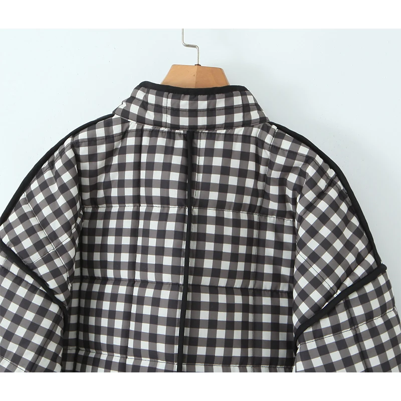 YENKYE New Autumn Women Oversize Black White Plaid Quilted  Jacket Coat Long Sleeve Pockets Female Casual Vintage Outerwear