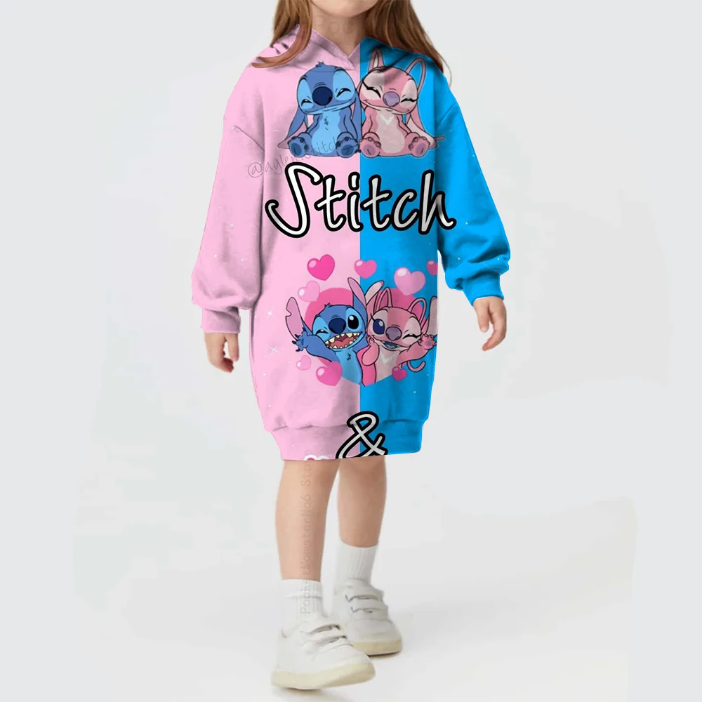 Disney Stitch Christmas Print Baby Girls Children Autumn and Winter Loose Fashion Hoodies New Cute Long Sleeve Sweatshirts