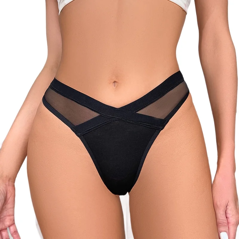 Mulheres sexy tanga cintura baixa malha cor sólida calcinha transparente virilha de algodão lingerie sexy g string mulheres calcinhas femininas