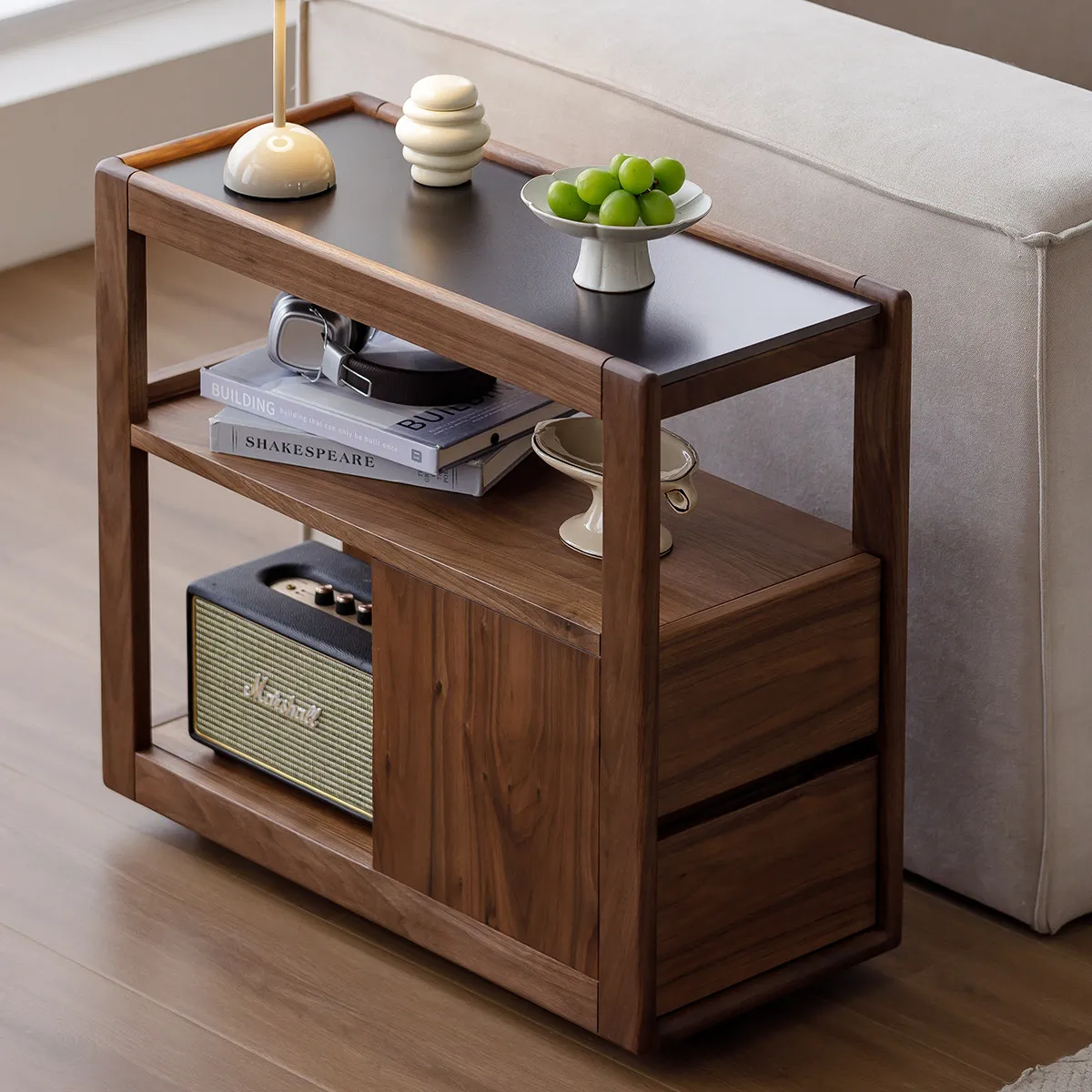 North American black walnut edge few all solid wood trolley storage rack sofa side cabinet