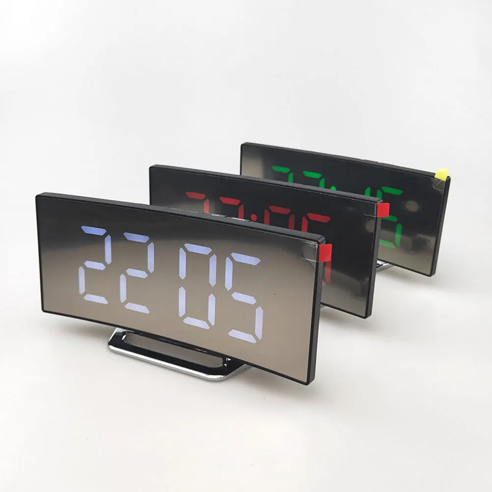 

LED Mirror Alarm Clock Large Display Silent Operation Stable Base Time Teller for Bedroom Office White