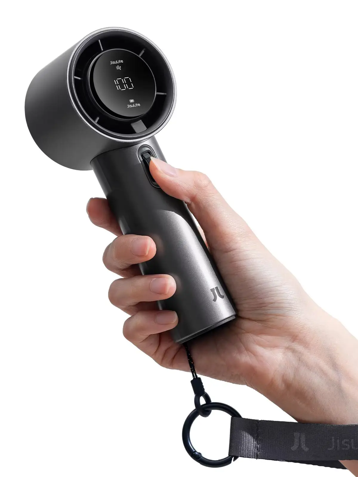 JISULIFE Tragbarer Handventilator, Mini-Turbolüfter mit einstellbarer Geschwindigkeit (von 1 bis 100), 5000 mAh Akku mit Metallgehäuse, Digitalanzeige, für Damen, Herren, Reisen/Outdoor,