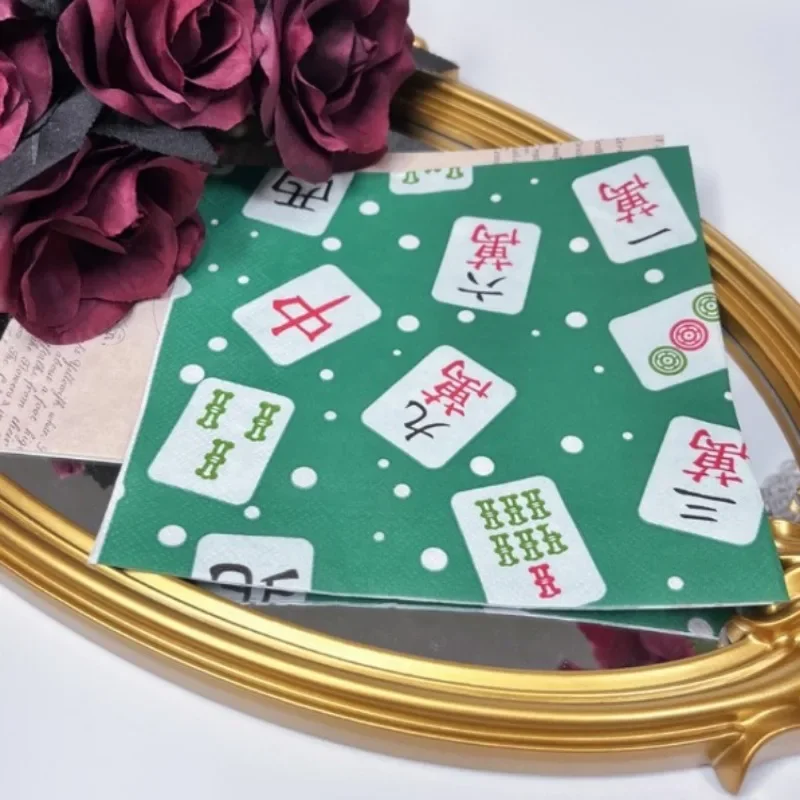 10/20pcs 33cm 2-Ply Chinese Mahjong Printed Green Napkins Personalised Party Paper Placemats Ambient Decorative Paper