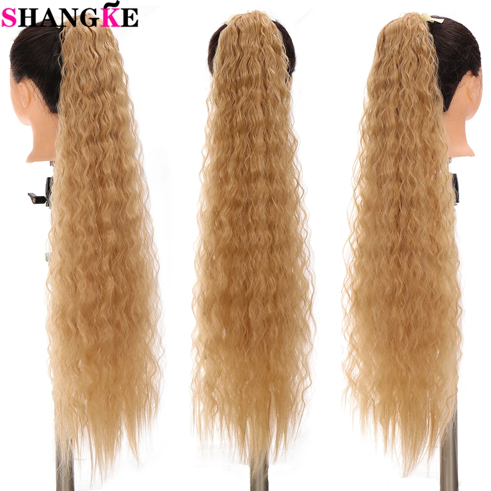 SHANGKE Women\'s Synthetic Ponytail Long Wavy Hair Extension Clip In Pony Tail Wrap Around Black Blonde Heat Resistant Fiber