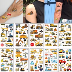 10 Sheets Excavator Vehicle Pattern Temporary Tattoos For Hand Body Engineering Crane, Cartoon Tattoos Stickers