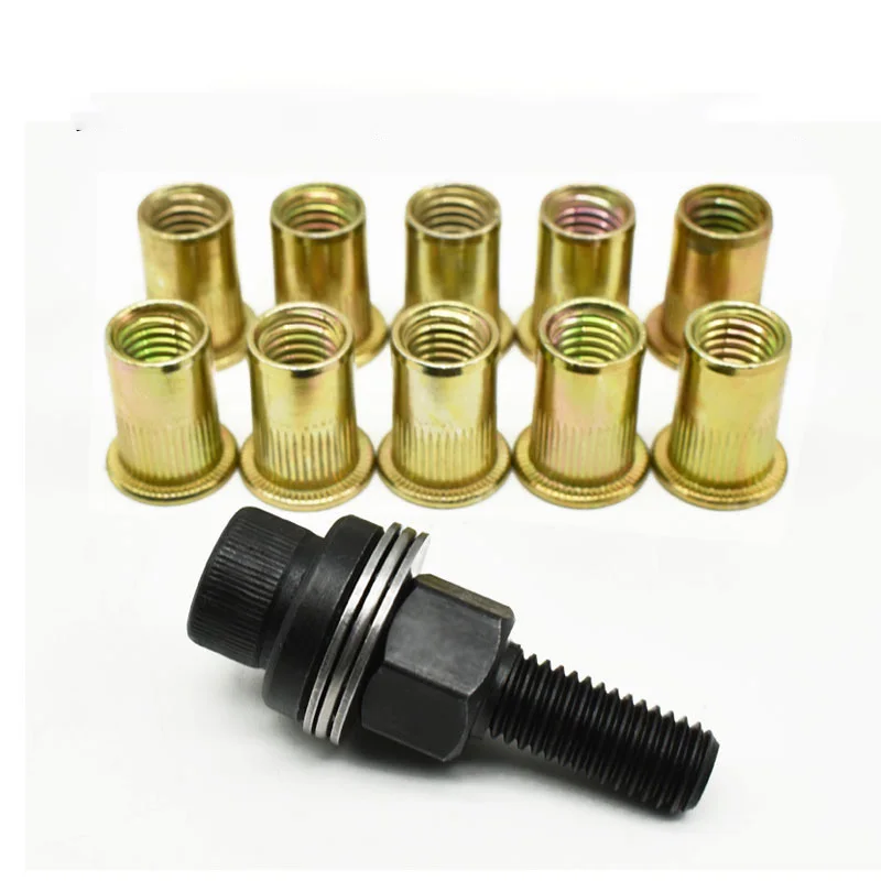 10pcs+1pc M8 Ram Head Rivet Nut Hand Rivet Nut Manual Riveter Nut Tool Accessory for Nuts Manual Riveting Tool