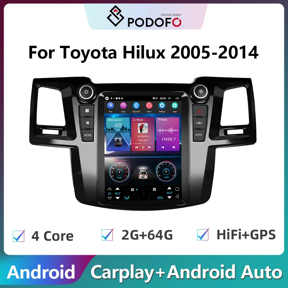 

Автомагнитола Podofo, 2Din, Android, мультимедийный видеоплеер для Toyota Hilux 2005-2014, GPS-навигация, Carplay, автомобильное стереоустройство