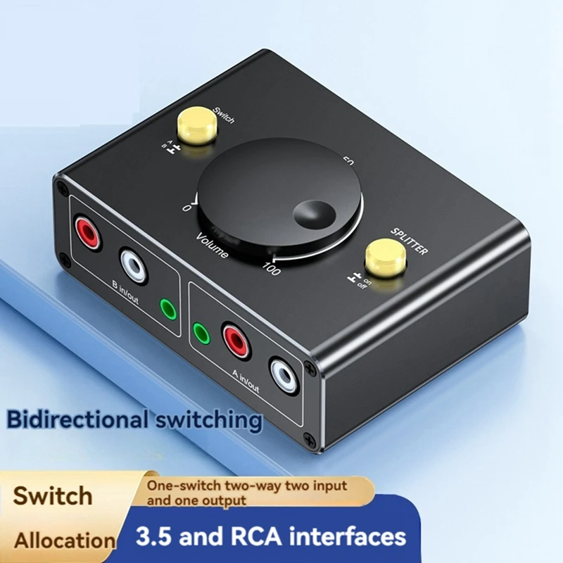 3.5Mm To 2RCA Audio Switcher Bidrectional Switcher 1 In 2 Out Or 2 In 1 Out Dual RCA To 3.5Mm Splitter Switcher