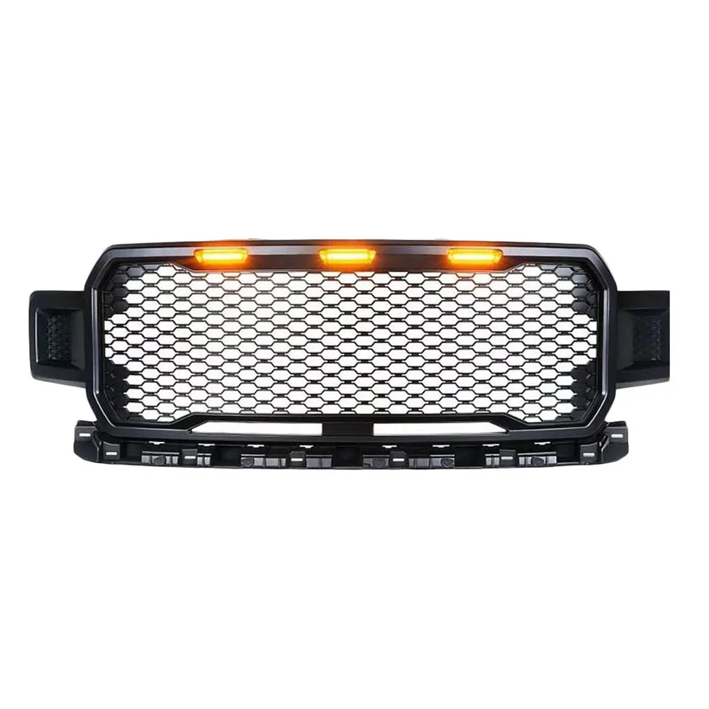 Matte Black Grill ABS Front Bumper Grilles Upper Grilles With LED Light Raptor Style Auto Parts Grille For F150 2018~2020