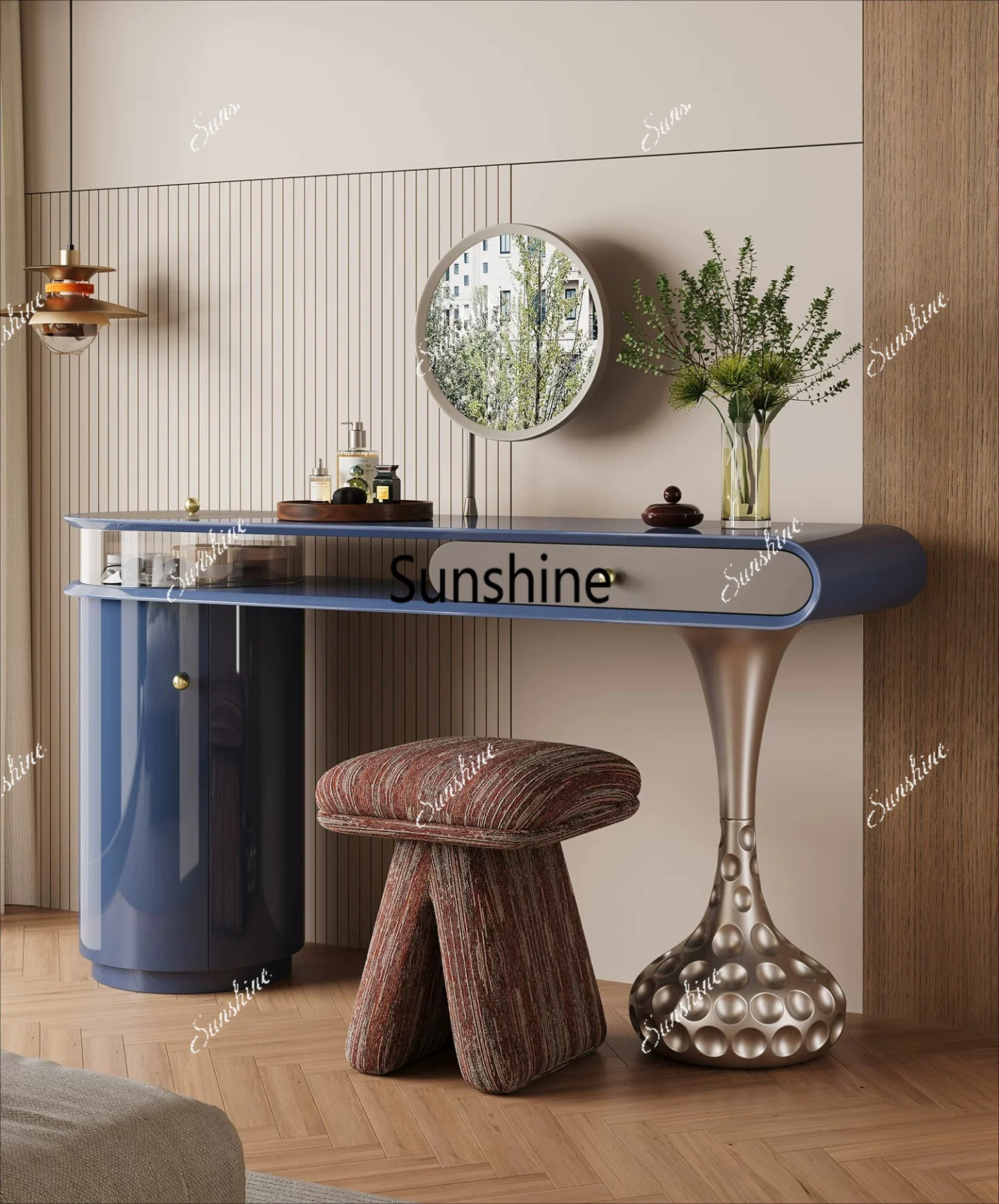 Light luxury high-end bedroom, bedside makeup table, storage cabinet, integrated household
