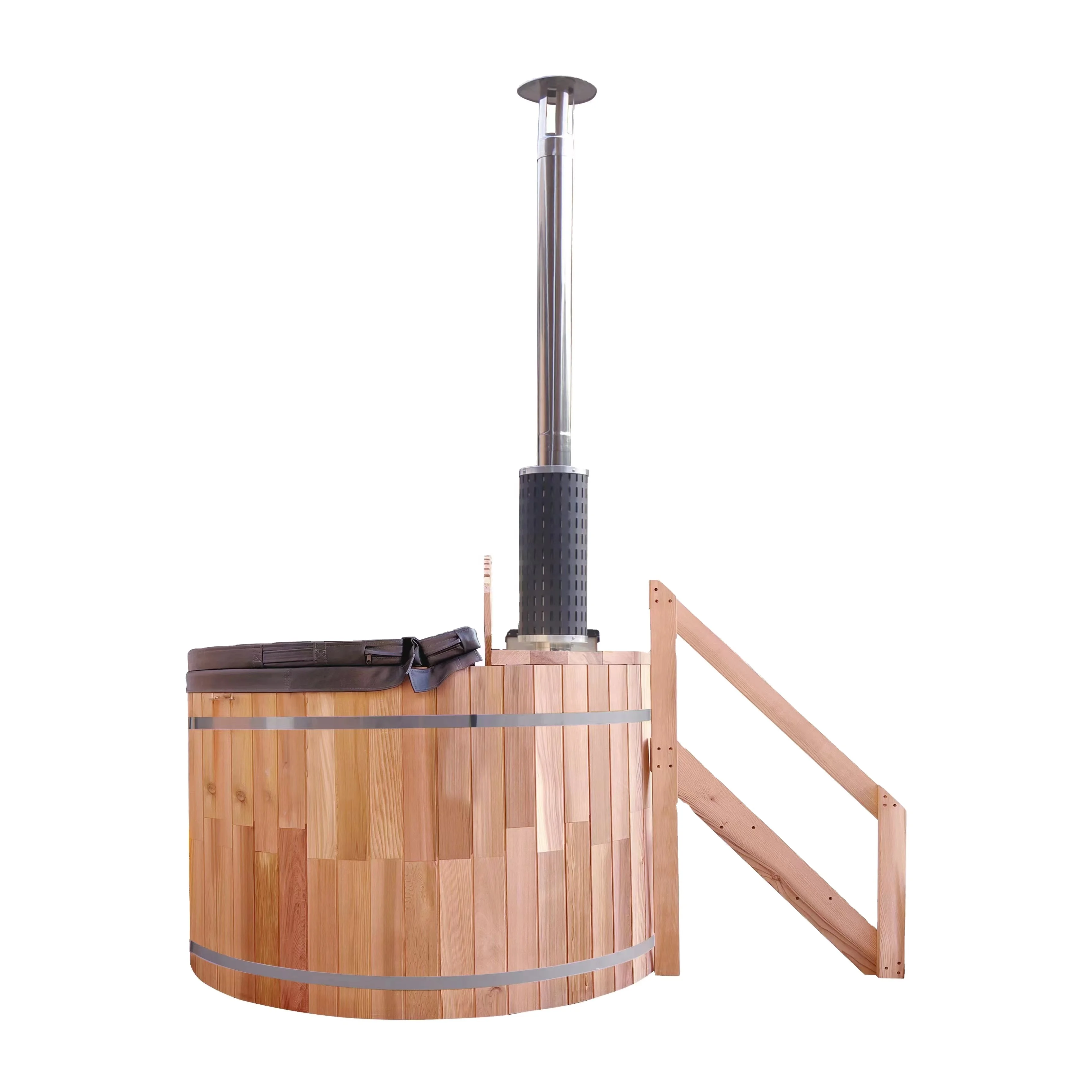 

Red Cedar Wood-Fired & Electric Heater Outdoor Hot Tub Bathtub Sauna Room with Excellent Burning Features