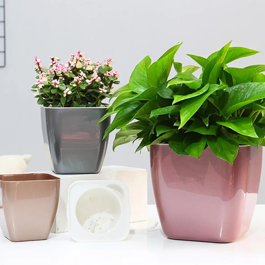 Vaso per fiori con irrigazione automatica, fioriera quadrata con foro ventilato, fioriera per acqua autoadesiva, vaso da fiori da giardinaggio