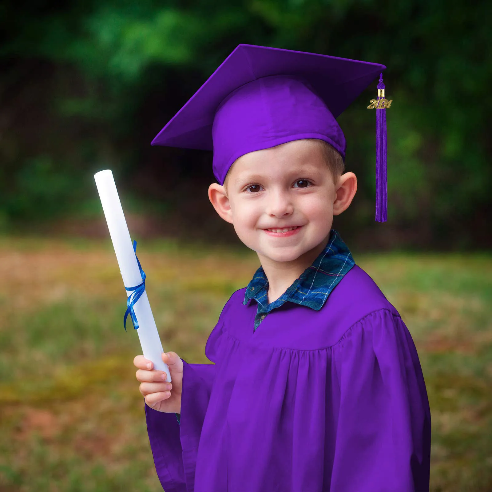 Vestido de graduación para niño y niña, gorro de graduación, batas de clero, faja de satén graduada, correas de hombro, decoraciones de fiesta, 2024