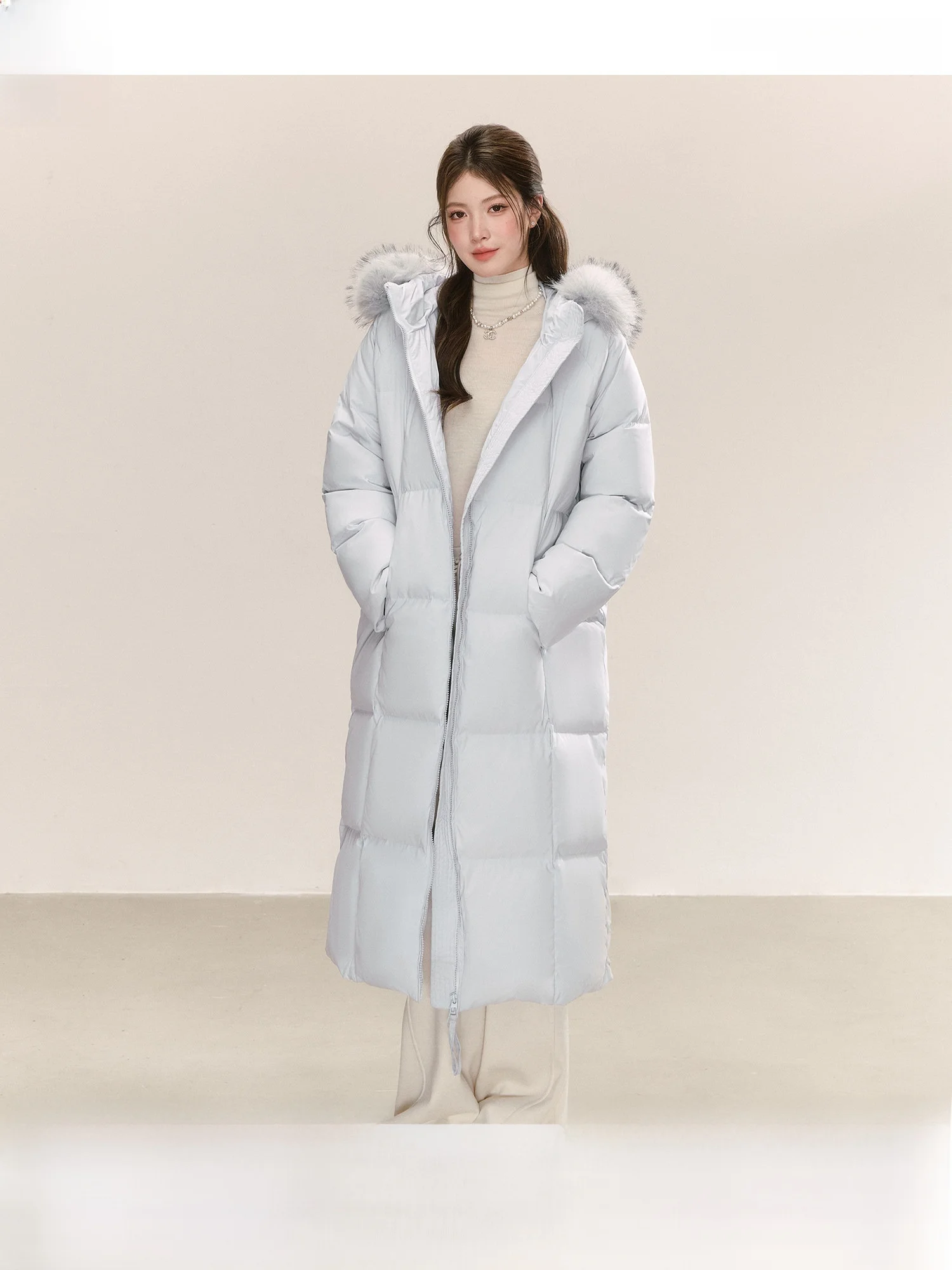 

Премиум-пуховик QDQD синий, длинный, с 90% белым утиным пухом, теплый, с капюшоном, зимнее повседневное свободное пальто для женщин