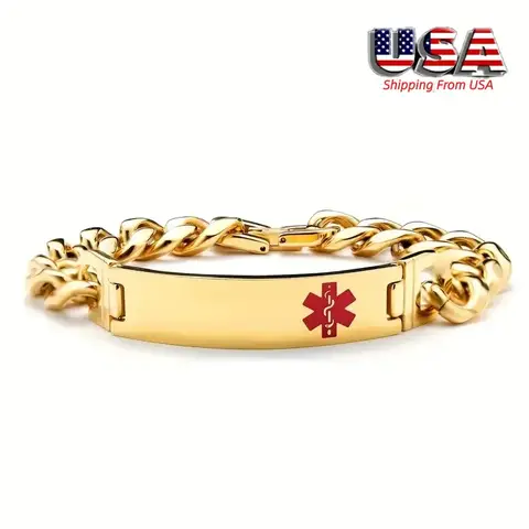 Blanko gebogene Stange Edelstahl medizinisches Alarm-Armband Patientenerkrankungen Bewusstsein Gliederkette rote ID für Männer Armreif Metallschmuck