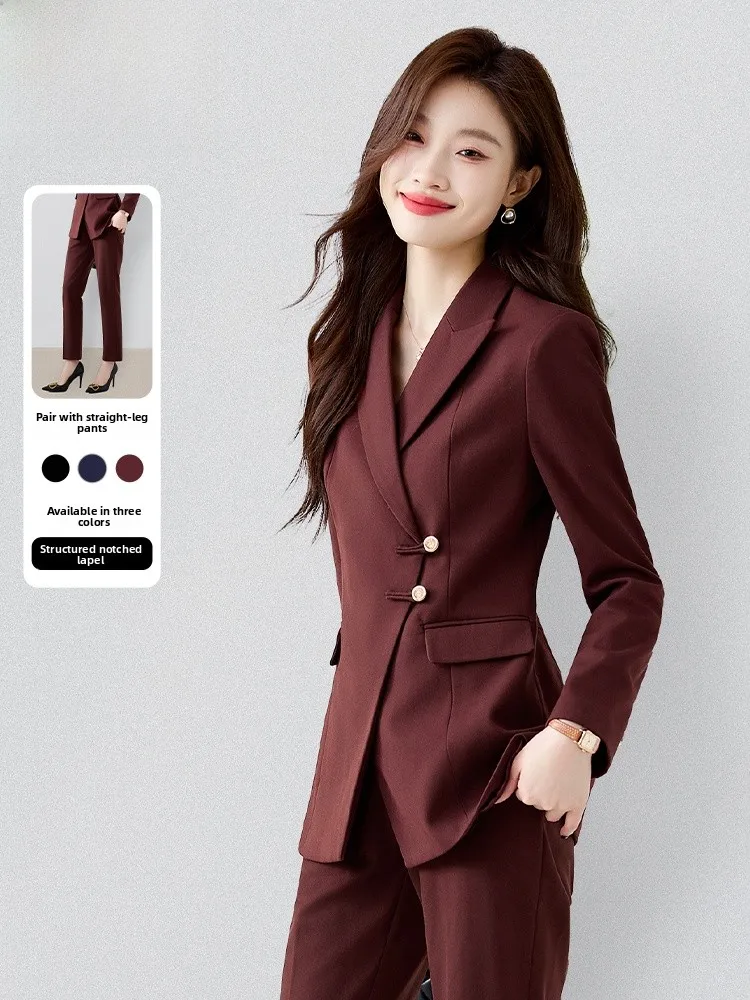 ชุดสูทผู้หญิง Ele Profional สำหรับใส่ทำงาน ผู้จัดการโรงแรม ฤดูใบไม้ร่วง ฤดูหนาว รุ่นใหม่ล่าสุด แฟชั่นชุดทำงาน
