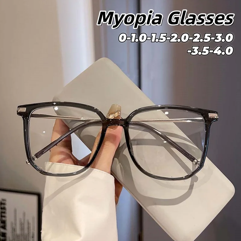 

Versatile Large Frame Myopia Glasses Exquisite Metal Square Anti Blue Light Literature and Art Eyewear for Women Men 0 To -4.0