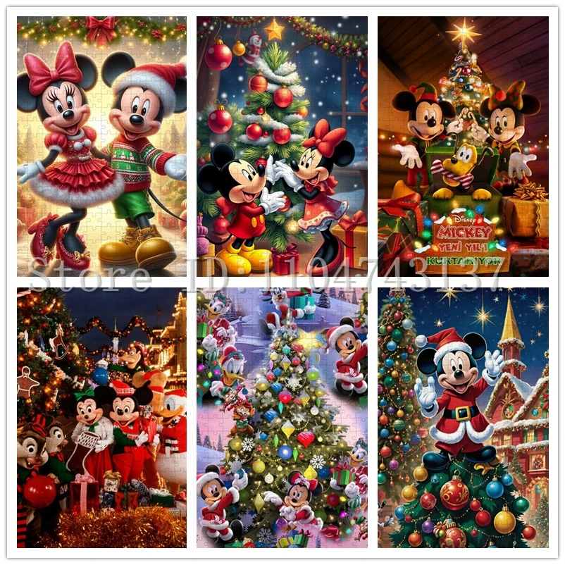 

Disney Mickey and Minnie Mouse Puzzles 108/300/500/1000 Pieces Christmas Jigsaw Puzzles Funny Family Interactive Games Toys