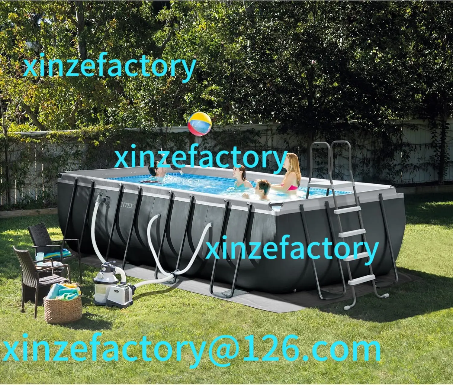 

Customizable Set with Pump - Above Ground Backyard Large Rectangle Pool
