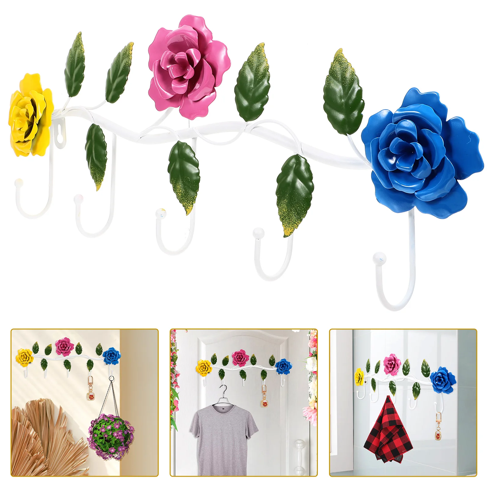

Rose Design Iron Hooks Wall Mounted Coat Hanger Decorative Rack Storage Solution Over Door Closet Organizer