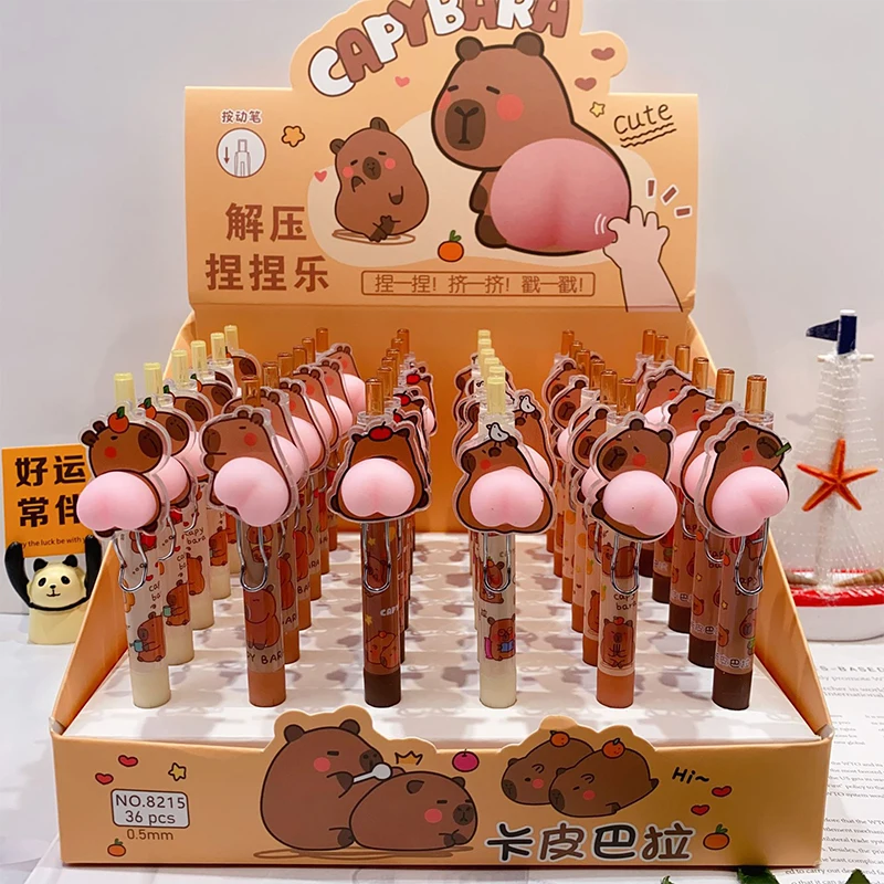 Kawaii Capybara Cartoon Butt Gel Pens 0.5mm Cute Funny Ballpoint Pen Stationery Press Pens Kids Toys Gift