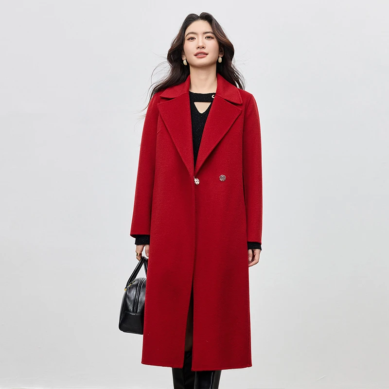 

SENTUBILA Women's Red Long Coats Double-faced Woolen Jackets 2026 Autumn Chic Minimalist Elegant Ladies Clothing W54OG3689X