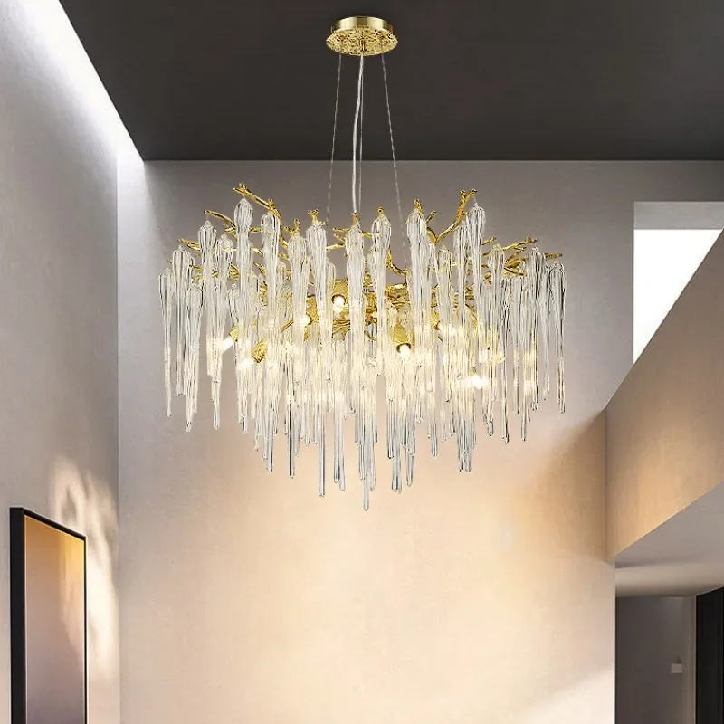 Long Gold Crystal Chandelier Over Dining Table Kitchen Living Room Bedroom Luxury Gold Branch Crystal Ceiling Hanging Chandelier