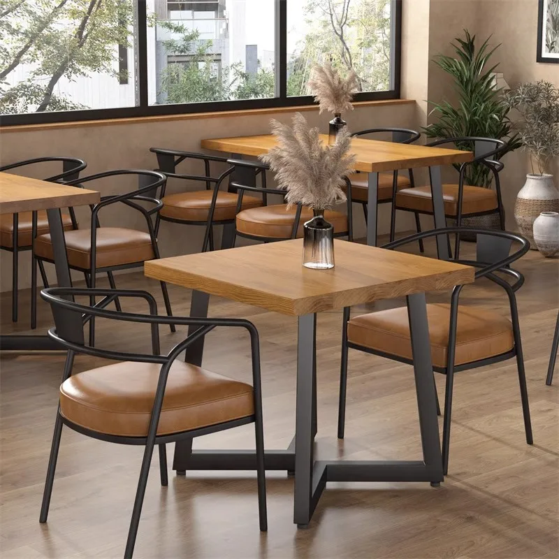 Milk tea shop, solid wood dining table, leisure café table and chair combination, noodle shop, tea restaurant, rectangular table