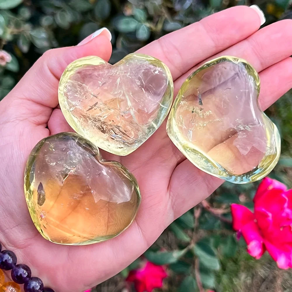 1pc CrystalHola Rare Citrine Heart Carving – Natural Yellow Gemstone with Intricate Facets, & Prosperity Stone