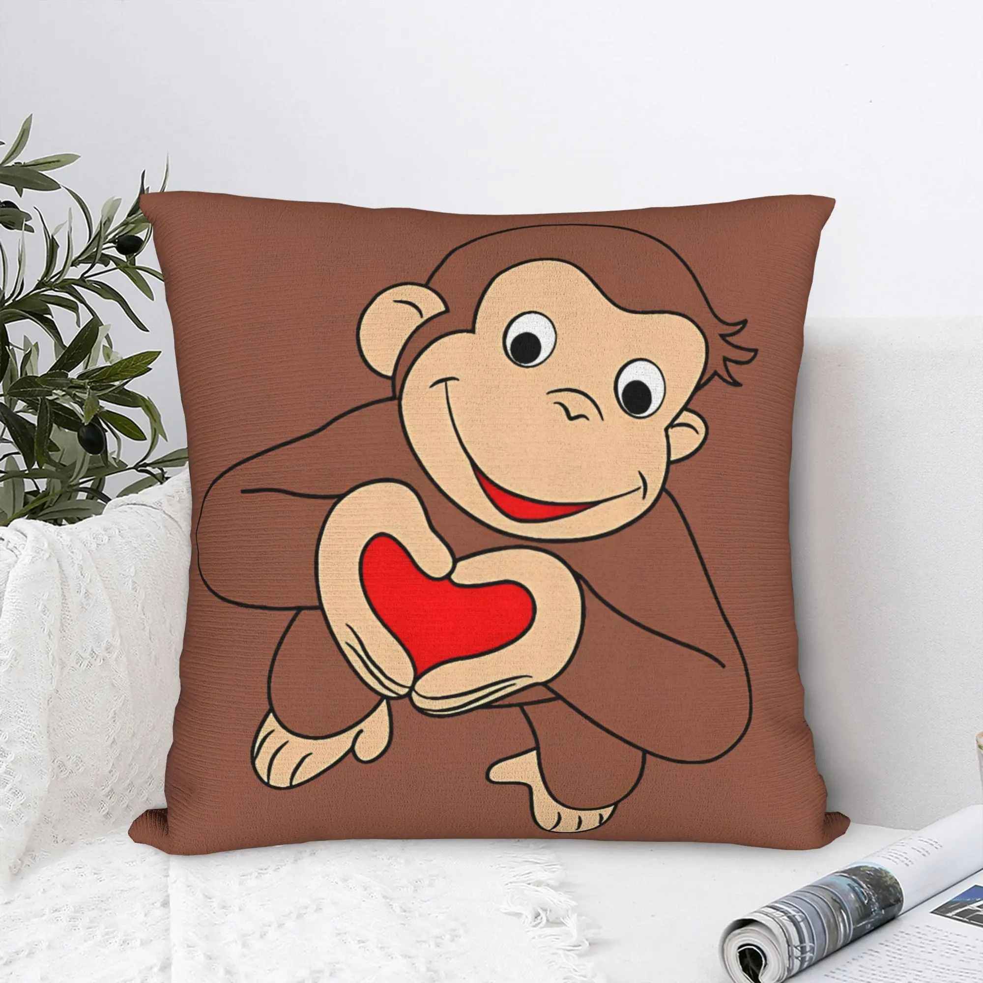 Curious George Is All Heart Pillowcases  Funny Pillow Case For Couch Sofa Bedroom Soft Pillow Cover