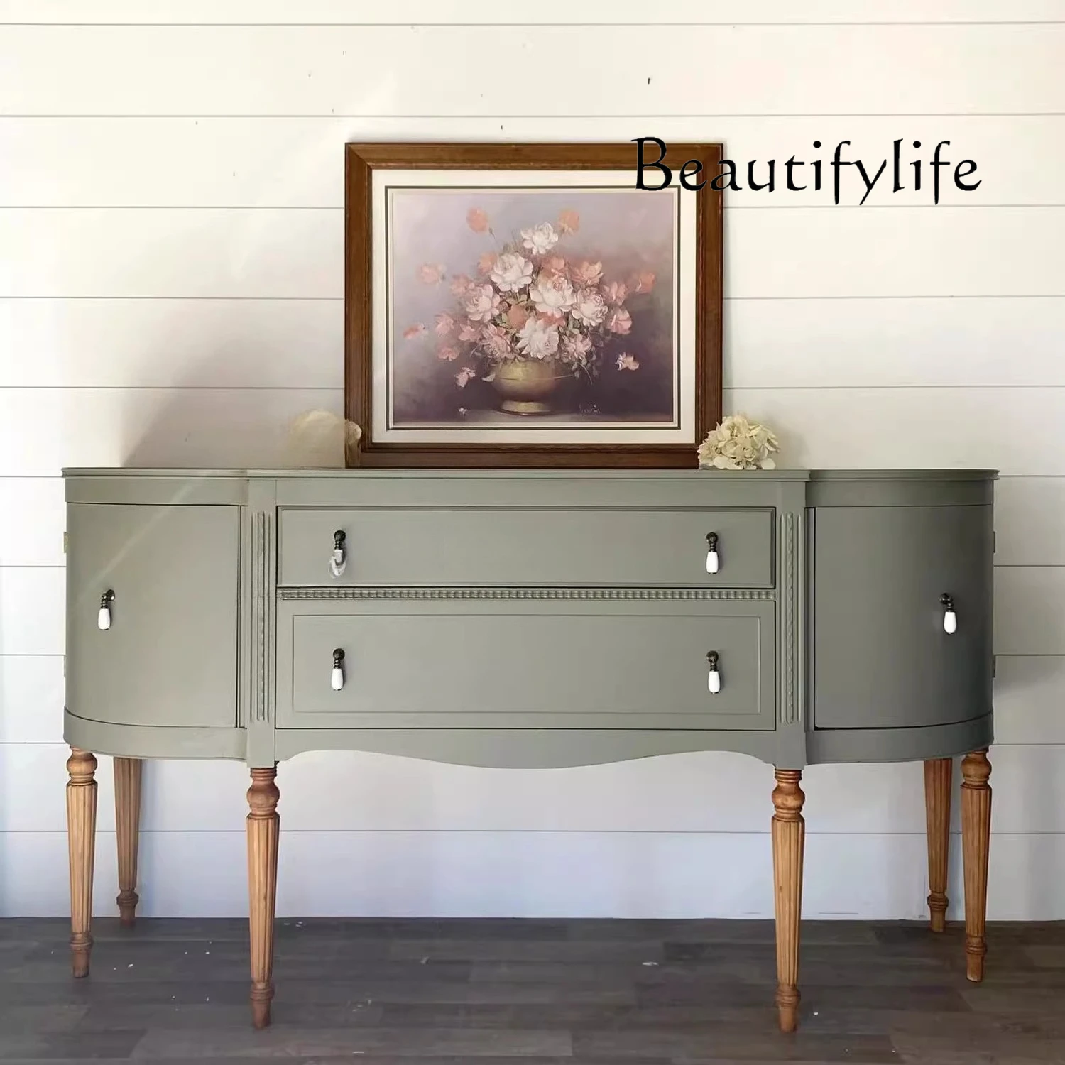 

French retro solid wood porch cabinet American country wall partition decorative locker semi-round storage