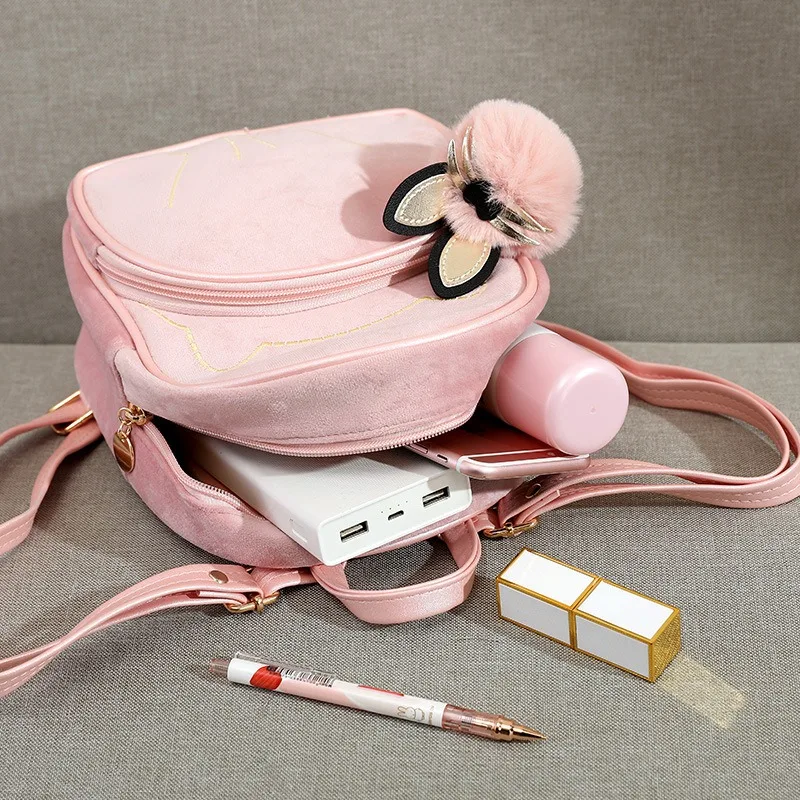 Cute Fashion Mini Kindergarten Shoulder Bag Versatile Velvet Bowknot Women Travel Backpacks Teen Girls Mochila Kawaii Backpack