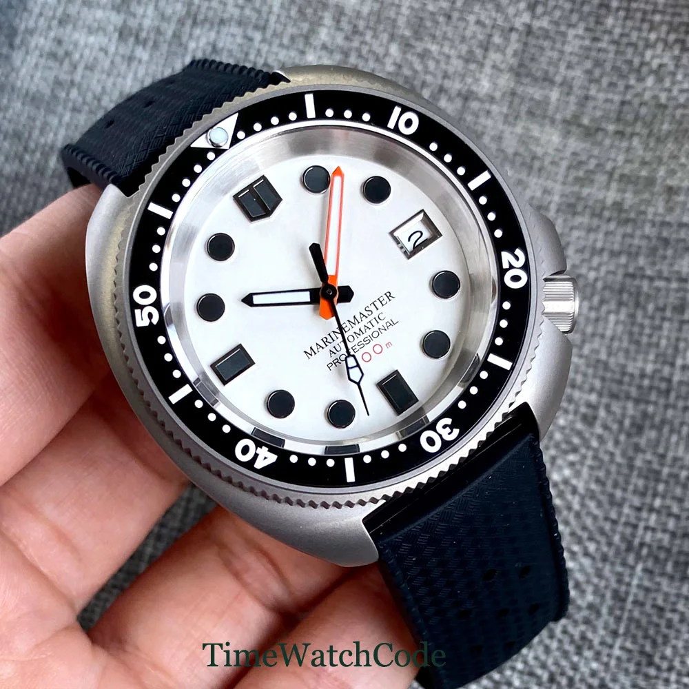 44mm Tandorio Automatic Watch For Men Titanium Case Diver 200m Water Resistance NH35A PT5000 Date Rubber Strap Sapphire Crystal