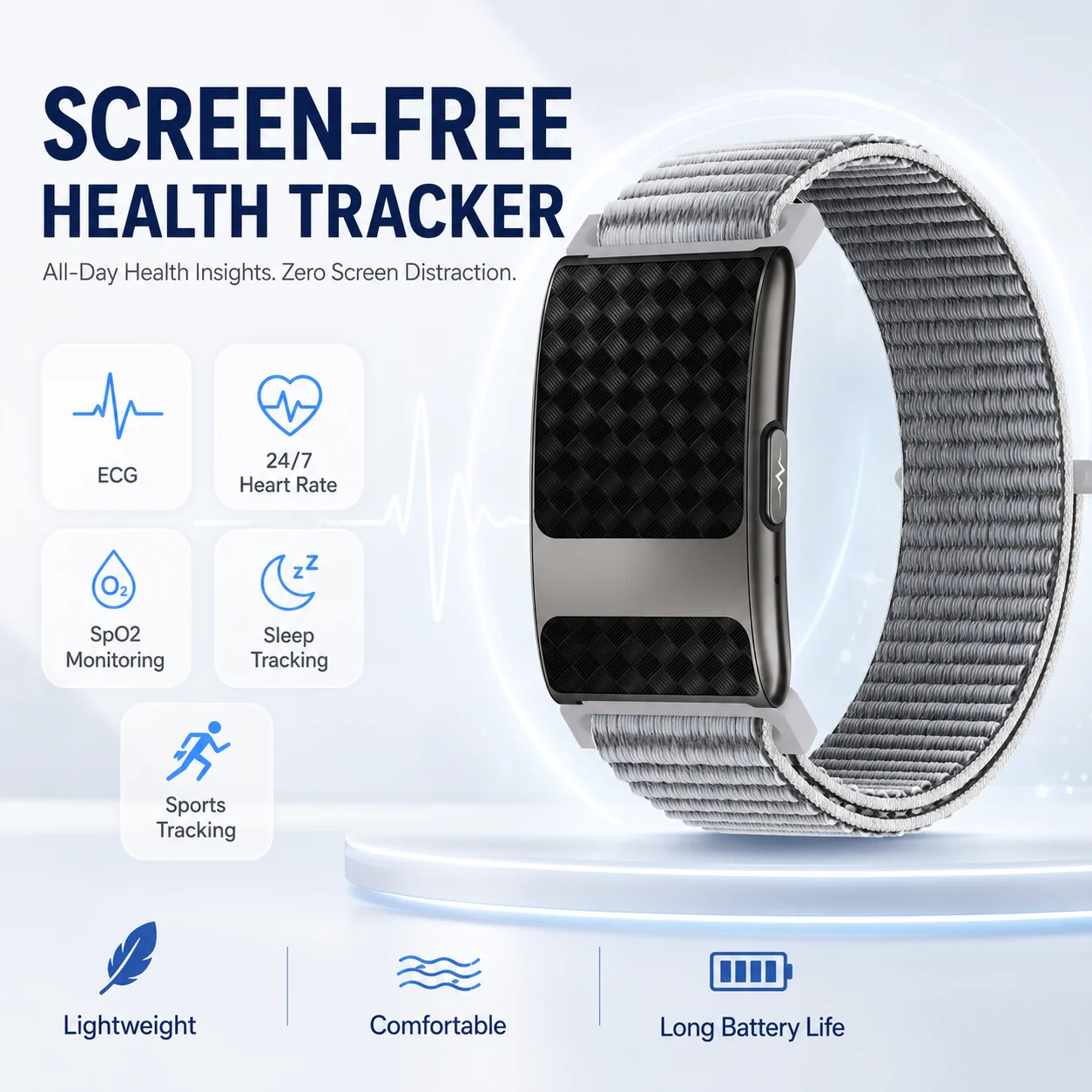 New No Screen Health Bracelet Precise Heart Rate Blood Pressure ECG Monitor Call Reminder SmartWatch Sport Band Fitness Tracker