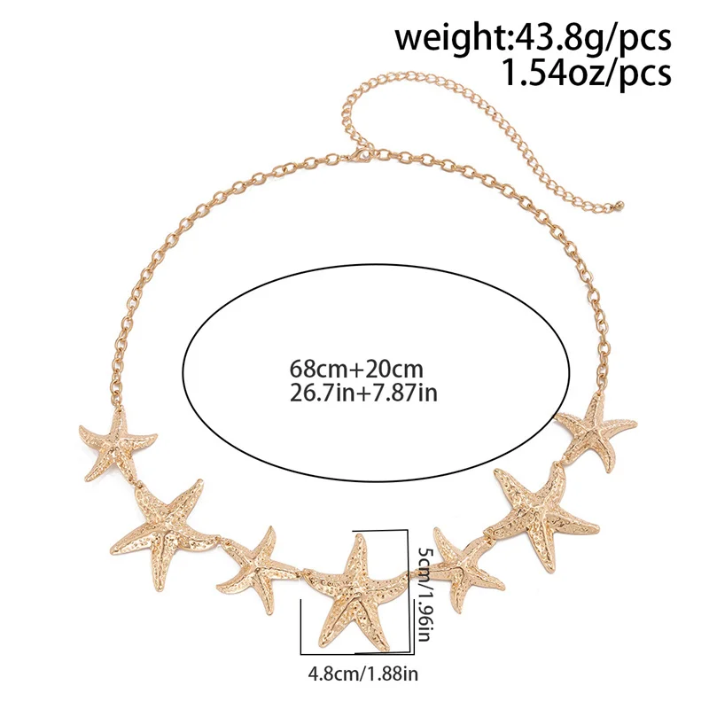 에스닉 스타일 불가사리 허리 체인 액세서리, 보헤미안 다목적 벨트, 여성용 원피스, 고급 원피스, 허리띠 금속 레트로