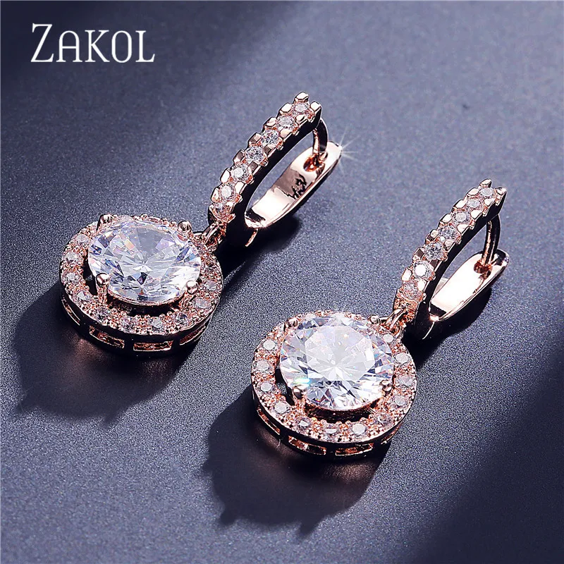 ZAKOL Trendy White Round Crystal Micro Inlay Hoop Earrings for Women Jewelrye EP320