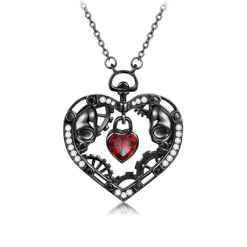 Gothic Style Skull Black Heart Pendants Necklace For Women Man Party Punk Jewellery Necklace Mens Punk Stuff Pendant Wholesale