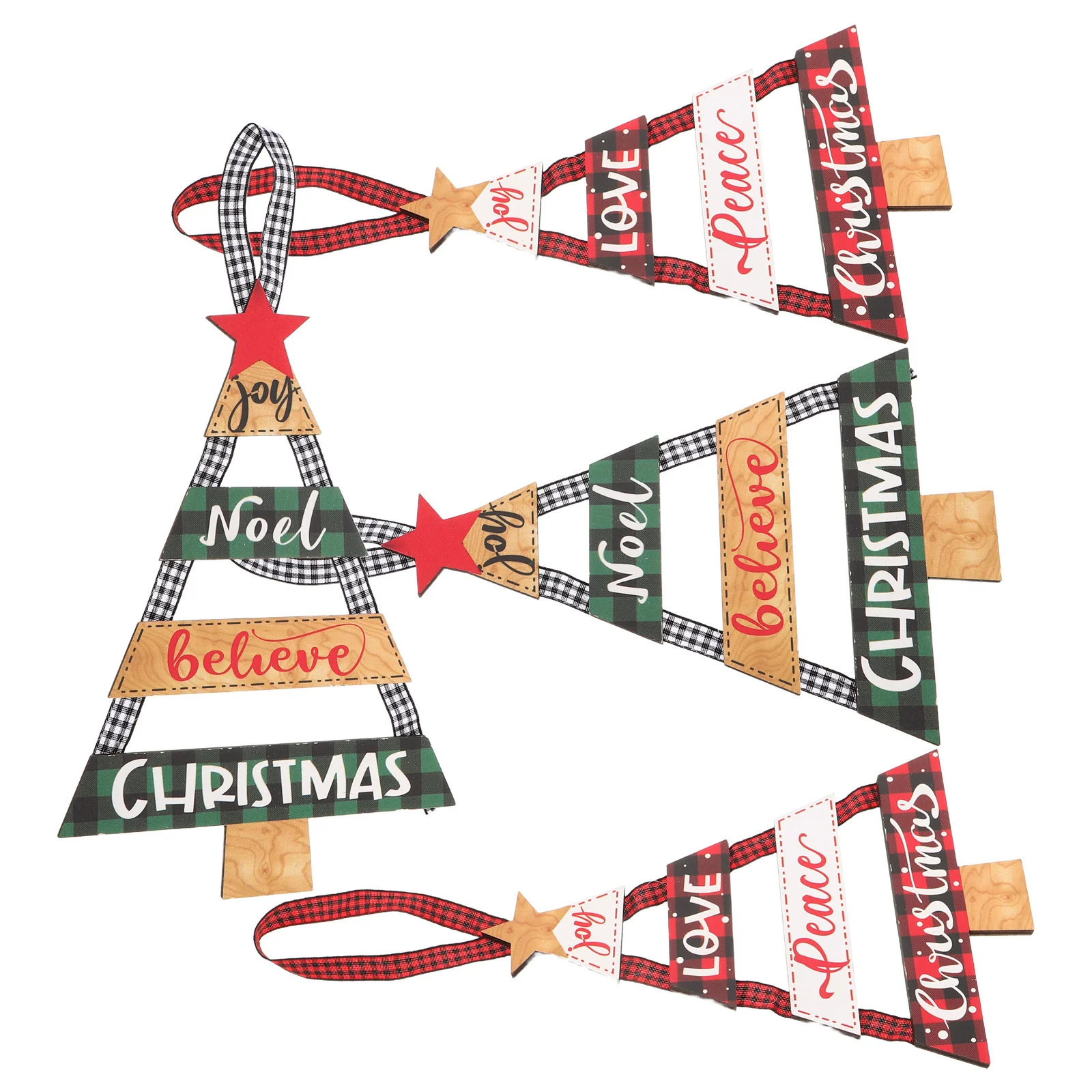 

4Pcs Christmas Wooden Ornaments Rustic Wall Hanging Farmhouse Decor 7.86x5.11x0.31in Tree Cutouts Entryway Sign
