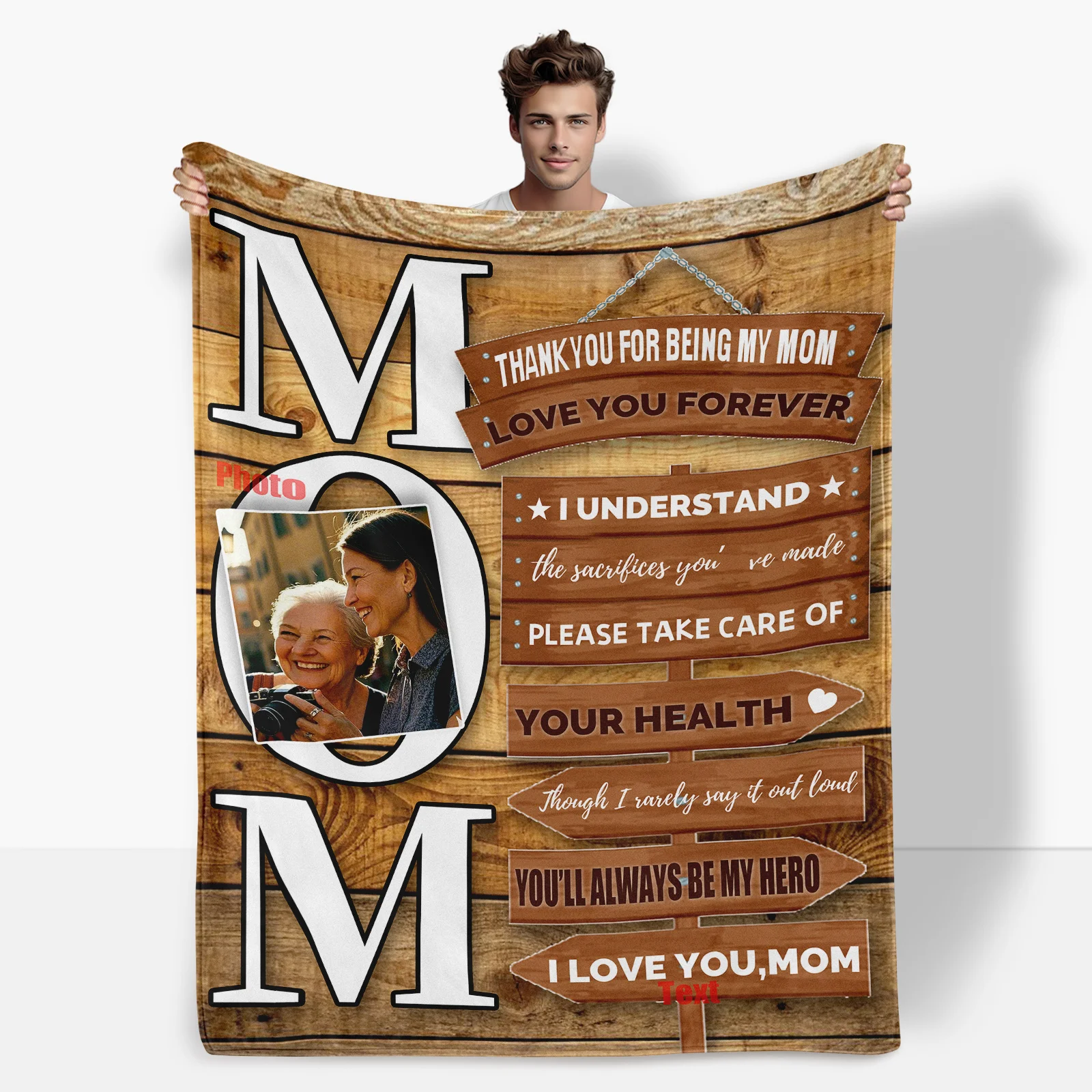 

Personalized Photo And Text Design Blanket For Mom Cozy Warm Throw Creative Custom Gift For Mother Thoughtful Keepsake Present