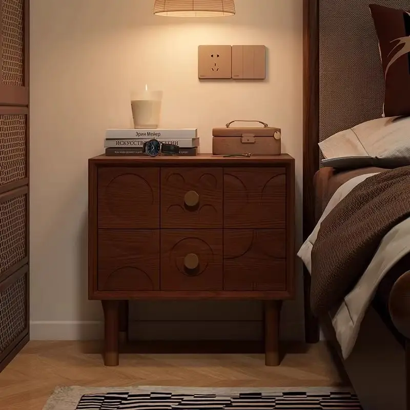 Nordic Creative Retro Carved Nightstand Modern Minimalist Antique Style Bedside Small Storage Cabinet for Bedroom
