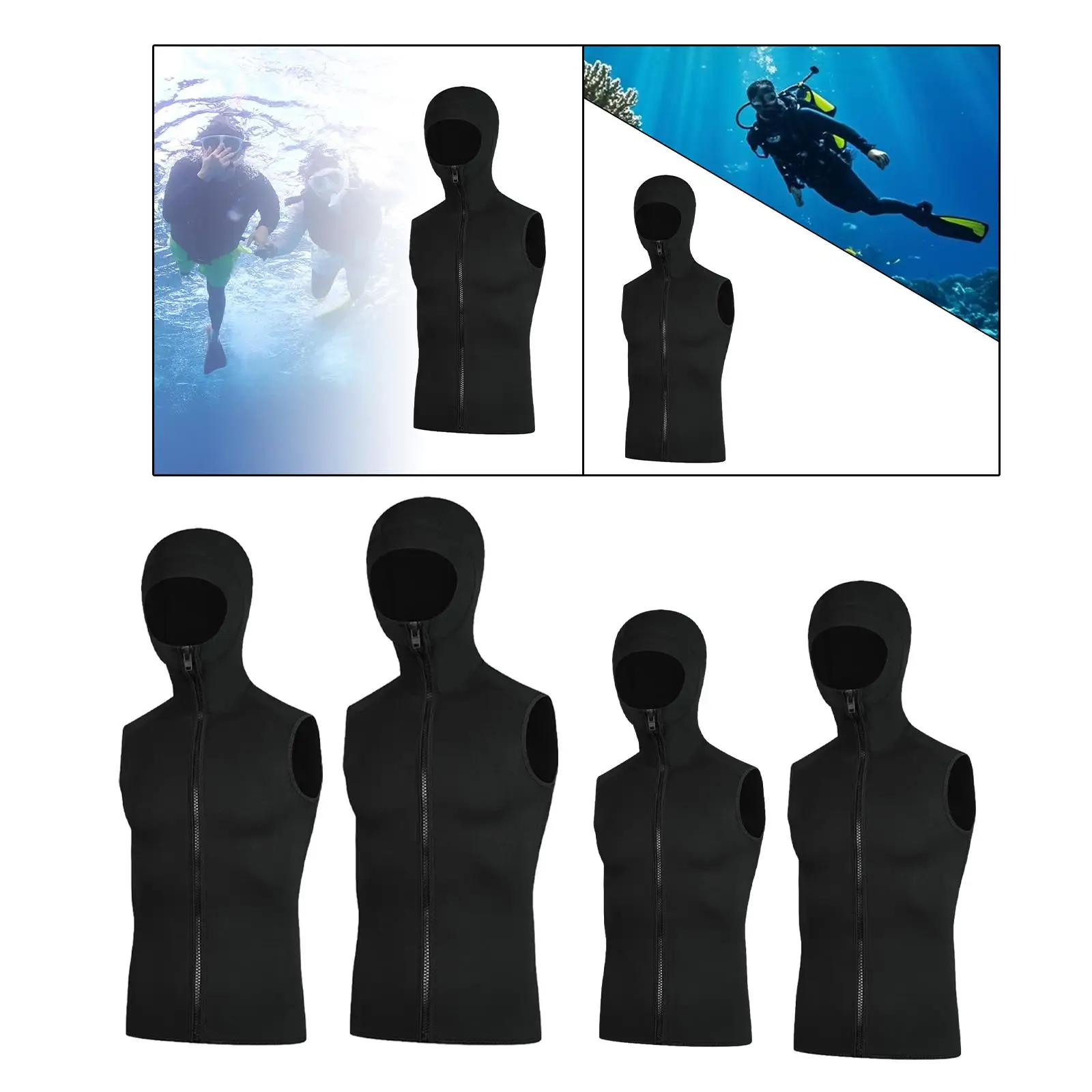 

3mm Wetsuit Hooded Top Versatile Sleeveless Swimsuit for Surfing Water Sports