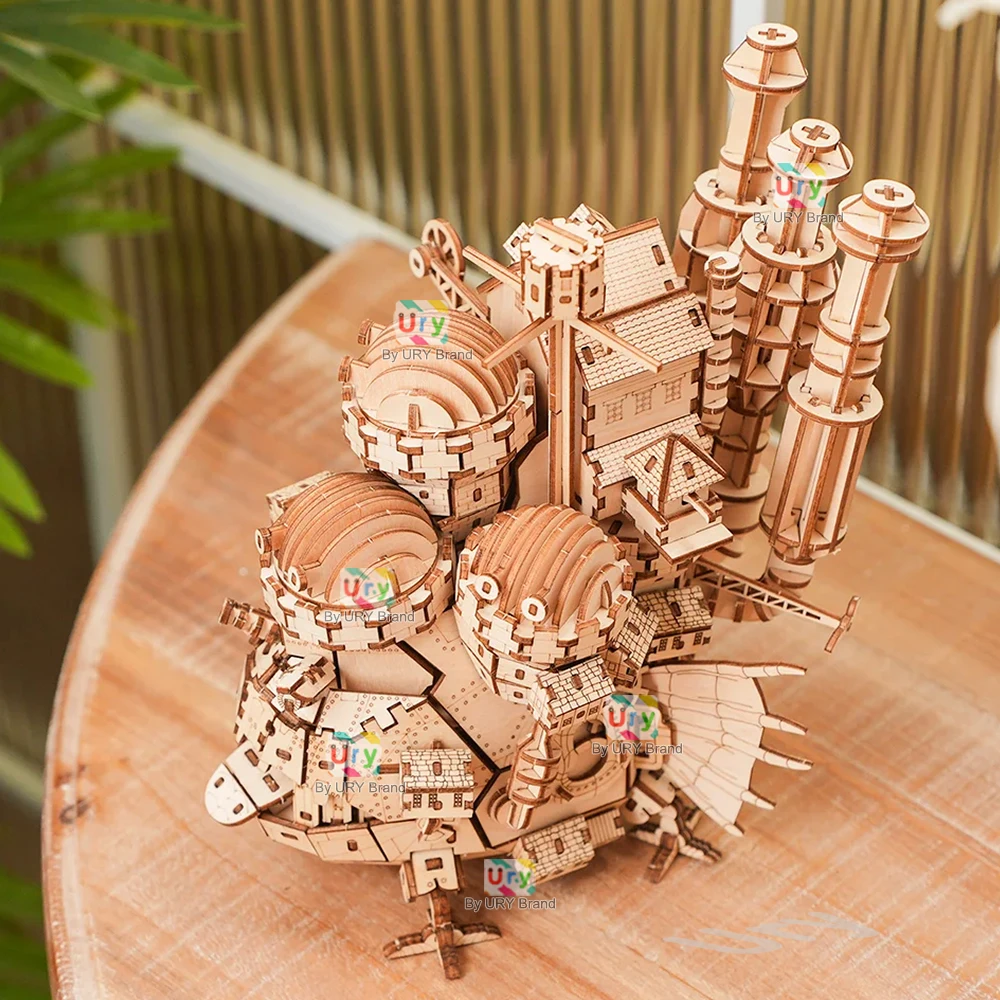 URY Puzzle in legno 3D Creativo Castello magico in acciaio Serie di film a tema Giocattolo fai da te Decorazione domestica Kit modello Decorazione Regali per adulti