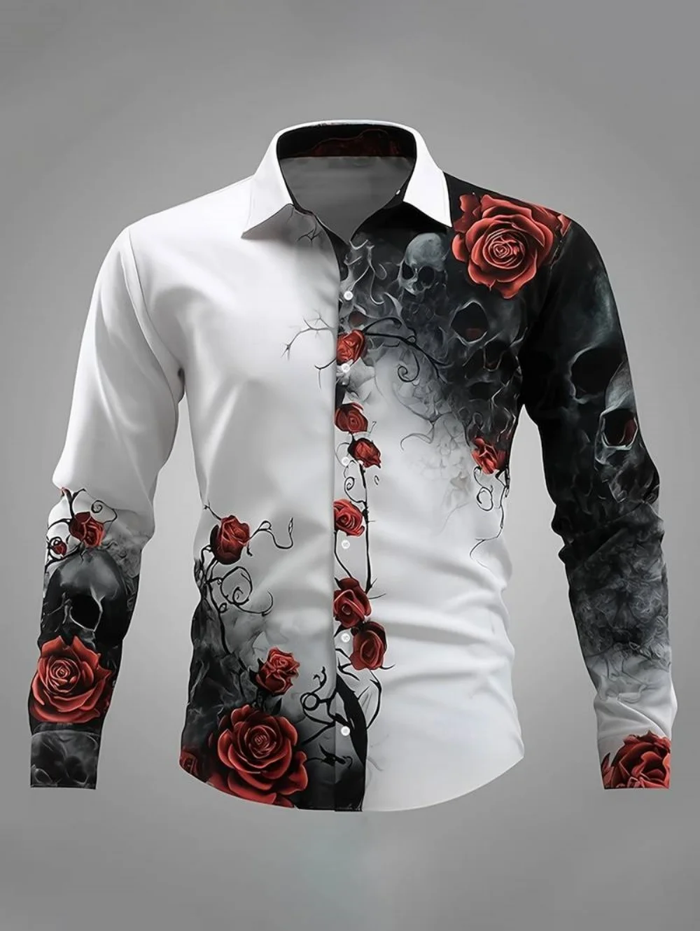 2026 Men's Shirt Gothic Skull Shirt Button up Long Sleeve Shirt Dark Punk Gothic Style Streetwear Y2k Top Fashion Men's Clothing