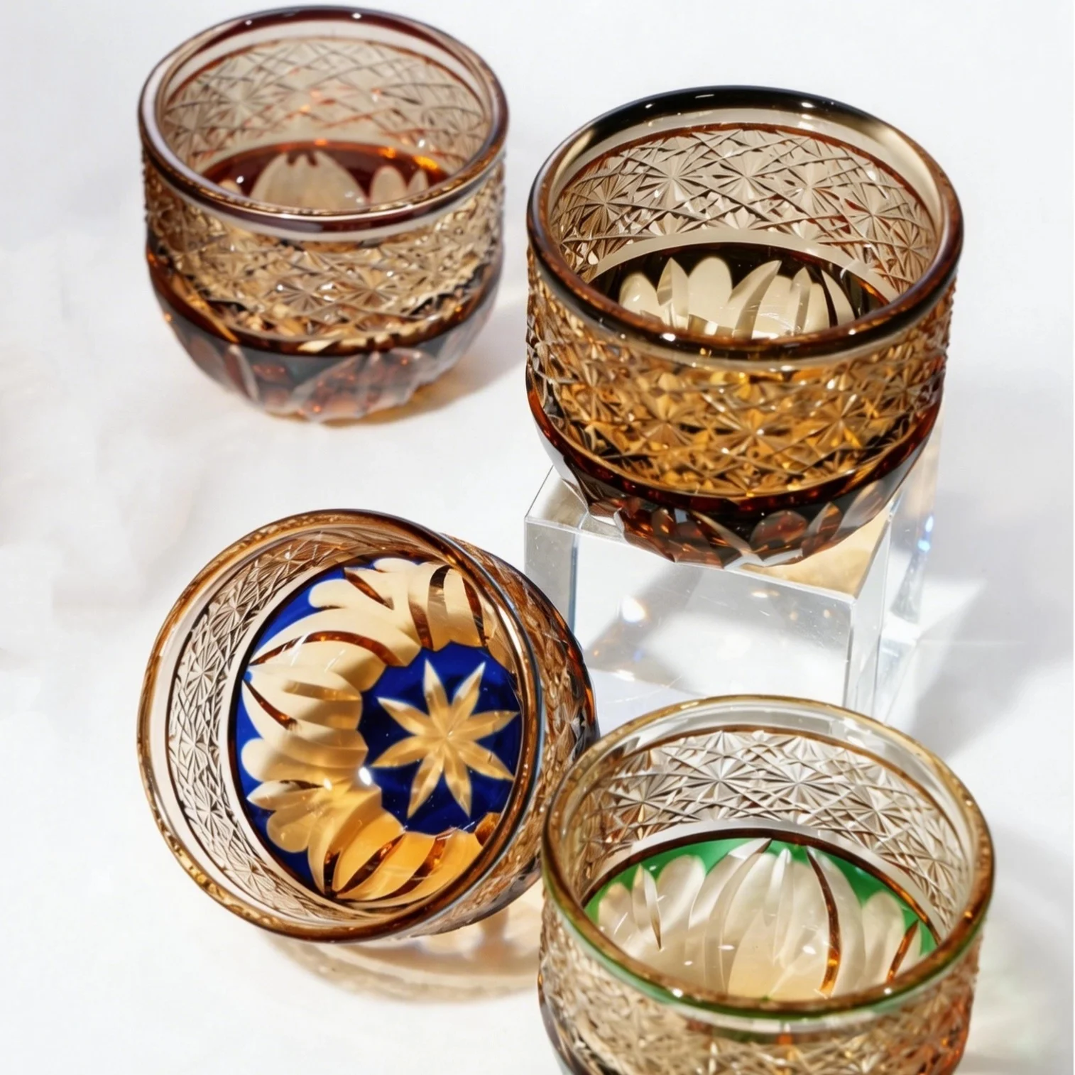 

Handcrafts Edo Kiriko Amber Colored Sake Glass Cup Shot Glass Liquor Glass Cup for Japanese Alcohol Drinkware