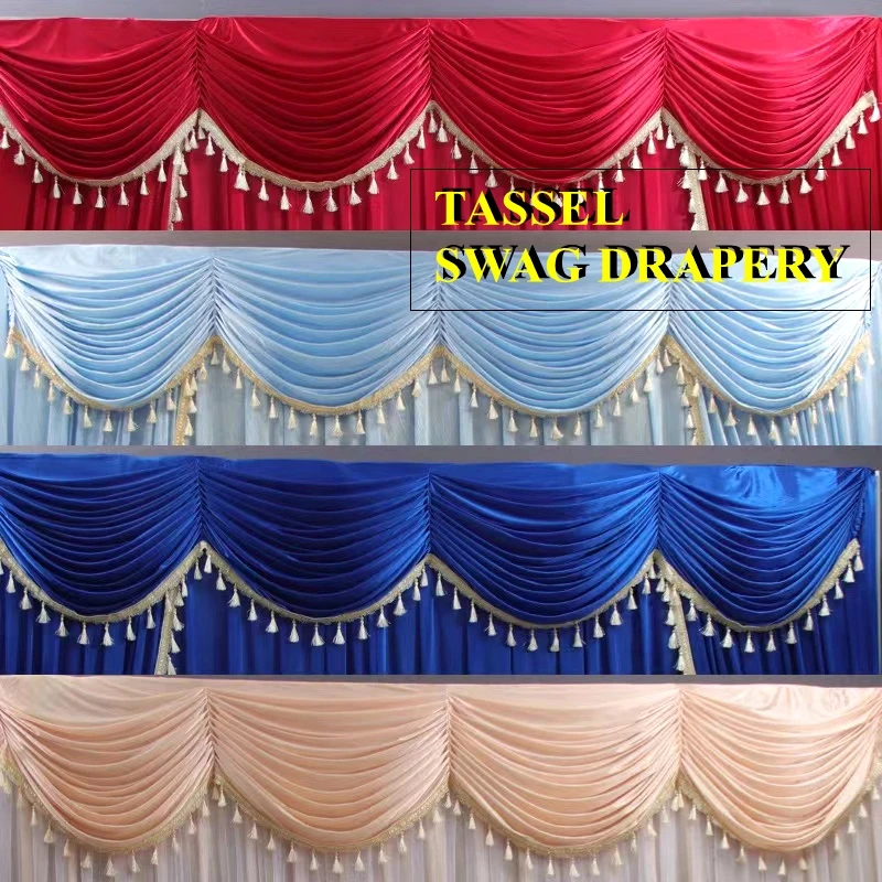 Gold Purple Color Tassel Ice Silk Drape Curtain Backdrop Top Swag For Stage Background Photo Booth Event Party Decoration